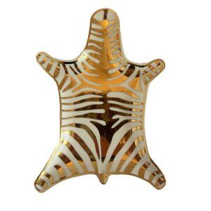 JONATHAN ADLER Zebra Porcelain Trinket Dish Tray Animal Print Gold Wht Stackable
